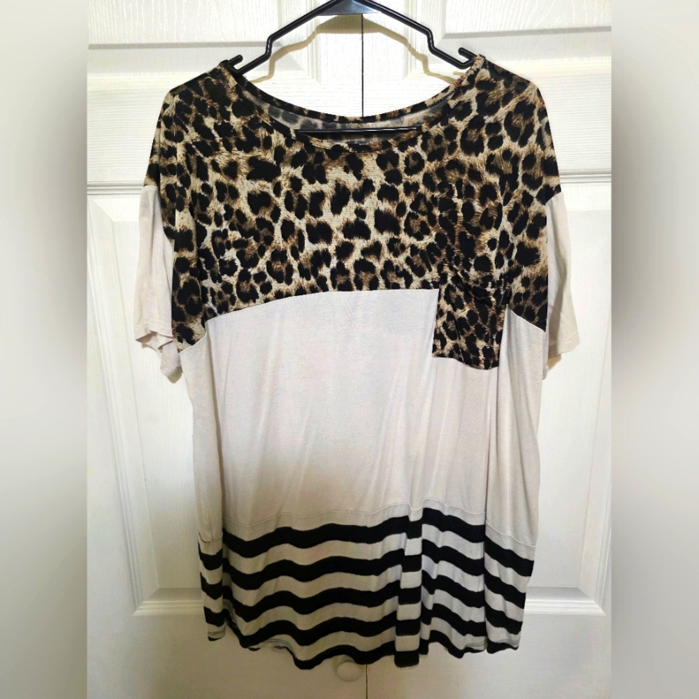 Leopard Print and Striped Women's Top